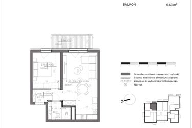 Rzut - Mieszkanie na sprzedaż 2 pokoje o powierzchni 47,09 m² - numer B.1.6 w Polanka 21