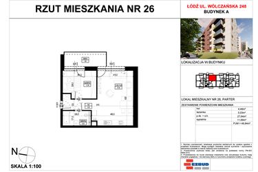 Rzut - Mieszkanie na sprzedaż 2 pokoje o powierzchni 48,84 m² - numer A.26 w Wólczańska 248 - etap II