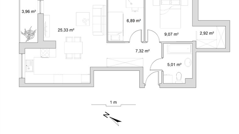 Rzut - Mieszkanie na sprzedaż 3 pokoje o powierzchni 56,54 m² - numer 8.14 w Vela Park