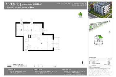 Rzut - Mieszkanie na sprzedaż 2 pokoje o powierzchni 46,49 m² - numer 13G.9 w Zielone Zamienie X
