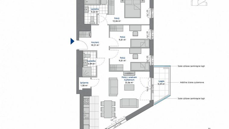 Rzut - Mieszkanie na sprzedaż 4 pokoje o powierzchni 86,85 m² - numer 10.4 w SEAHall