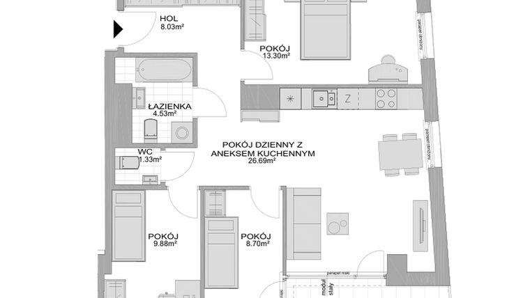 Rzut - Mieszkanie na sprzedaż 4 pokoje o powierzchni 75,65 m² - numer CP/R7/95 w Centralpark