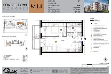 Rzut - Mieszkanie na sprzedaż 2 pokoje o powierzchni 43,7 m² - numer C1_M14 w Koncertowe Wzgórze etap II