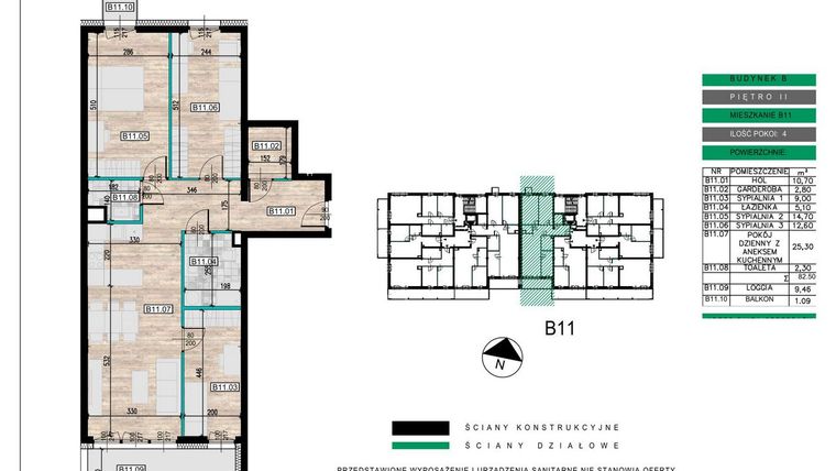 Rzut - Mieszkanie na sprzedaż 4 pokoje o powierzchni 82,5 m² - numer B11 w Lwowska 14