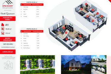 Rzut - Dom na sprzedaż 4 pokoje o powierzchni 98,8 m² - numer A1 w Osiedle Cynamonowe