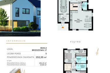 Rzut - Dom na sprzedaż 5 pokoi o powierzchni 152,55 m² - numer B64L2 w Szczodre etap VI