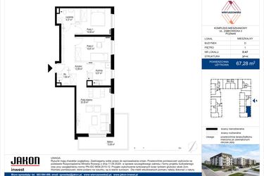 Rzut - Mieszkanie na sprzedaż 3 pokoje o powierzchni 67,28 m² - numer D.A7 w Wieruszowska D
