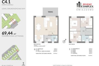 Rzut - Mieszkanie na sprzedaż 4 pokoje o powierzchni 75,12 m² - numer C4.1 w Osiedle Gwiazdowo etap 6B