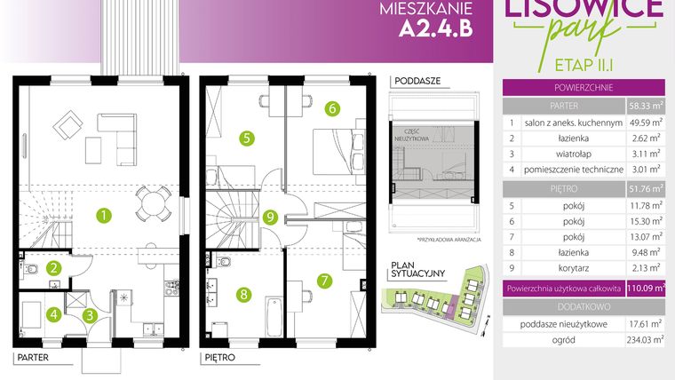 Rzut - Mieszkanie na sprzedaż 4 pokoje o powierzchni 110,09 m² - numer A.2.4.B w Lisowice Milo Dobry Deweloper