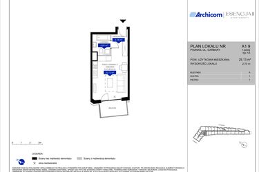Rzut - Mieszkanie na sprzedaż 1 pokój o powierzchni 29,04 m² - numer A1.9 w Apartamenty Esencja II