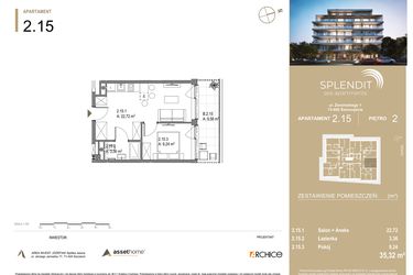 Rzut - Mieszkanie na sprzedaż 2 pokoje o powierzchni 35,32 m² - numer 2.15 w Splendit Świnoujście