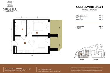 Rzut - Mieszkanie na sprzedaż 2 pokoje o powierzchni 36,29 m² - numer A 0.01 w Apartamenty Sudetia