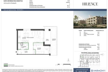 Rzut - Mieszkanie na sprzedaż 2 pokoje o powierzchni 46,17 m² - numer B-01 w Hillence etap 2