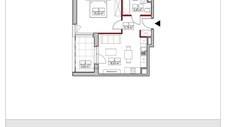 Rzut - Mieszkanie na sprzedaż 2 pokoje o powierzchni 39,77 m² - numer D1.1.2.2 w Nowy Targówek VI