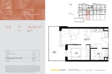 Rzut - Mieszkanie na sprzedaż 2 pokoje o powierzchni 36,56 m² - numer M8_NF.d w Nowe Flisy II