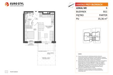 Rzut - Mieszkanie na sprzedaż 2 pokoje o powierzchni 35,36 m² - numer B11.6 w Osiedle Przy Błoniach 3 etap IV
