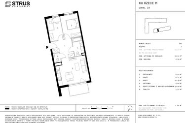Rzut - Mieszkanie na sprzedaż 3 pokoje o powierzchni 53,52 m² - numer I9.1 w Myśliborska III etap