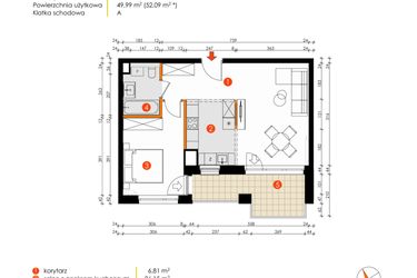Rzut - Mieszkanie na sprzedaż 2 pokoje o powierzchni 49,99 m² - numer 8E-23 w Platanowy Park etap IV