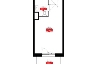 Rzut - Mieszkanie na sprzedaż 1 pokój o powierzchni 25,43 m² - numer A2 226LU w 29L - Apartamenty inwestycyjne