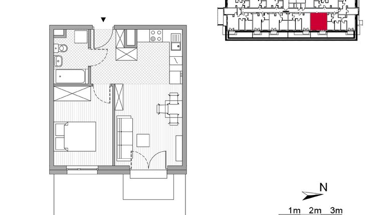 Rzut - Mieszkanie na sprzedaż 2 pokoje o powierzchni 37,37 m² - numer 4 w ul. Powstańców/os. Piastów bud. F