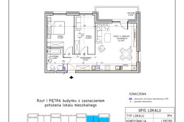 Rzut - Mieszkanie na sprzedaż 3 pokoje o powierzchni 57,56 m² - numer 14 w Osiedle Foresto