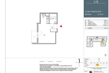 Rzut - Mieszkanie na sprzedaż 1 pokój o powierzchni 27,3 m² - numer 72 w Morwowa 3 - Apartamenty Inwestycyjne