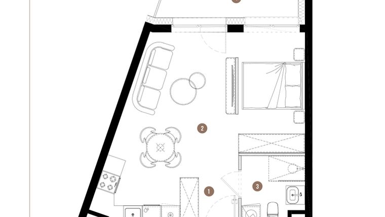 Rzut - Mieszkanie na sprzedaż 1 pokój o powierzchni 35,78 m² - numer C2.01.14 w Apartamenty Reytana