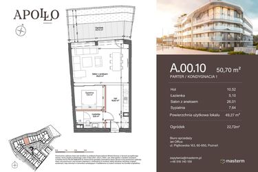 Rzut - Mieszkanie na sprzedaż 2 pokoje o powierzchni 49,27 m² - numer A.0.10 w Apollo Residence