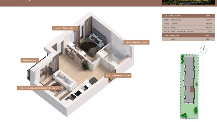 Rzut - Mieszkanie na sprzedaż 2 pokoje o powierzchni 37,87 m² - numer 10 w Apartamenty Częstochowska