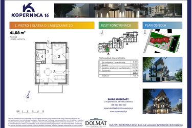 Rzut - Mieszkanie na sprzedaż 2 pokoje o powierzchni 41,58 m² - numer D02 w Kopernika Szesnaście