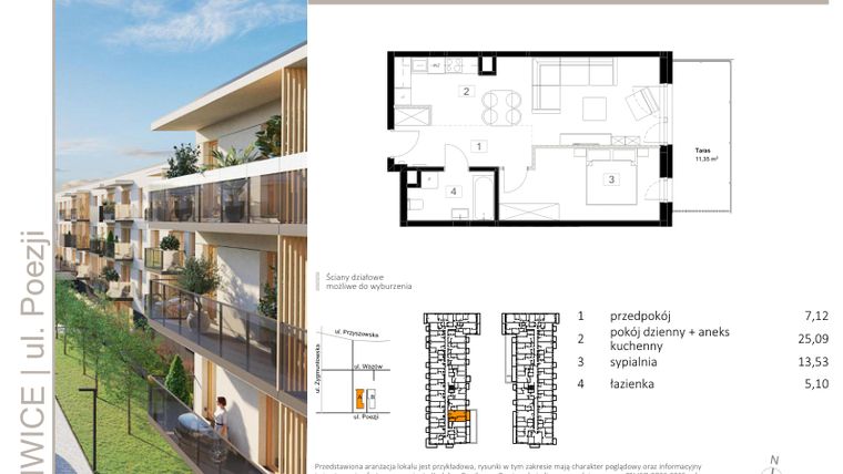 Rzut - Mieszkanie na sprzedaż 2 pokoje o powierzchni 50,84 m² - numer A.4 w Poezji