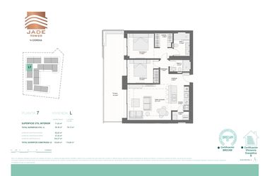 Rzut - Mieszkanie na sprzedaż 2 pokoje o powierzchni 95,66 m² - numer 7L w Jade Tower - Cordia