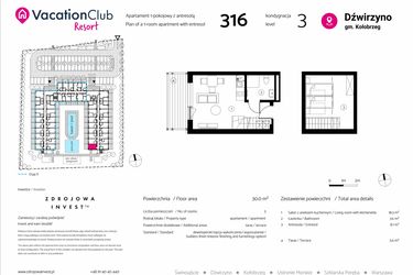 Rzut - Mieszkanie na sprzedaż 1 pokój o powierzchni 30 m² - numer 316 w VacationClub Resort