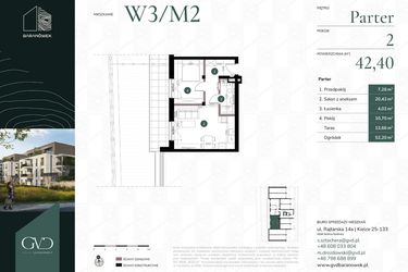 Rzut - Mieszkanie na sprzedaż 2 pokoje o powierzchni 42,4 m² - numer W3/02 w Baranówek