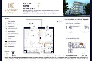 Rzut - Mieszkanie na sprzedaż 2 pokoje o powierzchni 44,69 m² - numer M36 w Kacpury Residence