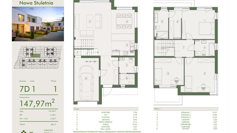Rzut - Dom na sprzedaż 4 pokoje o powierzchni 147,97 m² - numer 7D1 w Osiedle Nowa Stuletnia II