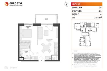 Rzut - Mieszkanie na sprzedaż 1 pokój o powierzchni 34,4 m² - numer 28 w Locus 2