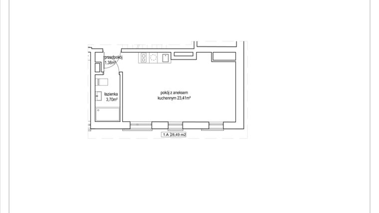 Rzut - Mieszkanie na sprzedaż 1 pokój o powierzchni 28,49 m² - numer 4/1. w Apartamenty Nowy Targ