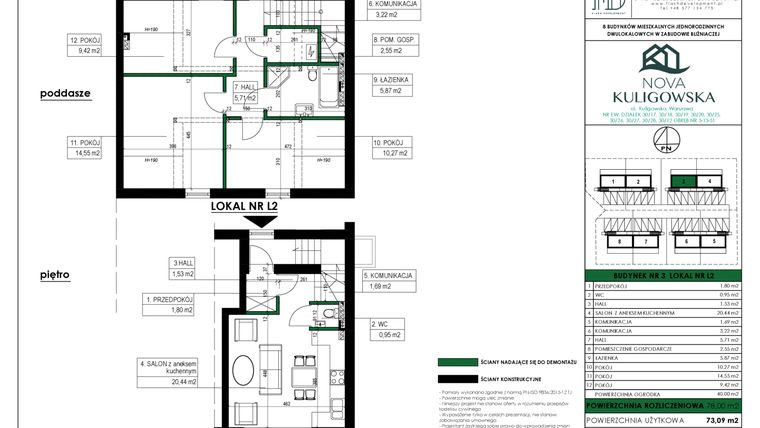Rzut - Mieszkanie na sprzedaż 4 pokoje o powierzchni 78 m² - numer 3.L2 w Nova Kuligowska