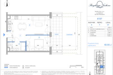 Rzut - Mieszkanie na sprzedaż 2 pokoje o powierzchni 41,99 m² - numer B107 w Rezydencja Niechorze II