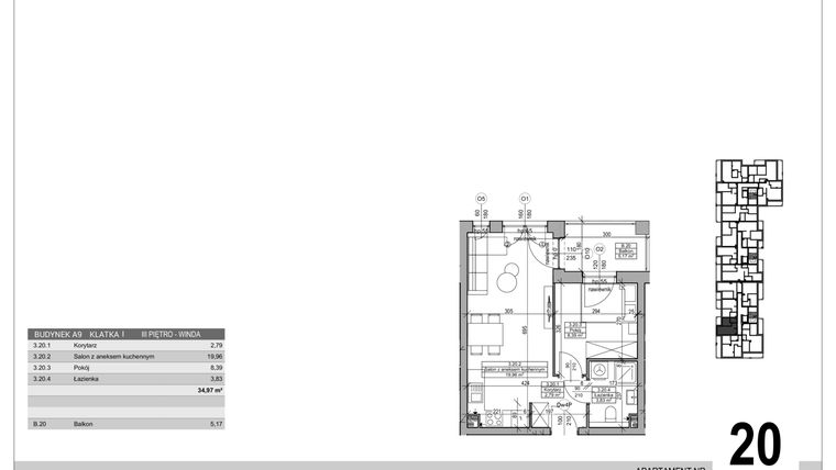 Rzut - Mieszkanie na sprzedaż 2 pokoje o powierzchni 34,97 m² - numer A.9.M.20 w Sobola Biel A9