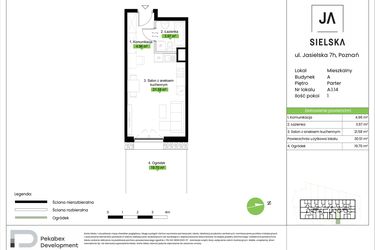Rzut - Mieszkanie na sprzedaż 1 pokój o powierzchni 30,51 m² - numer A.1.14 w JA_SIELSKA V