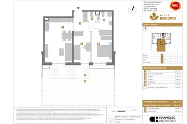 Rzut - Mieszkanie na sprzedaż 3 pokoje o powierzchni 56,13 m² - numer N2 w Wille Biskupin III