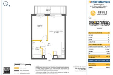 Rzut - Mieszkanie na sprzedaż 2 pokoje o powierzchni 44,32 m² - numer A/43 w Impuls Marywilska