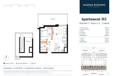 Rzut - Mieszkanie na sprzedaż 2 pokoje o powierzchni 40,43 m² - numer 115 w Apartamenty Marina Rogowo