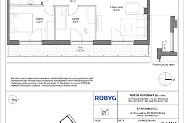 Rzut - Mieszkanie na sprzedaż 3 pokoje o powierzchni 53,9 m² - numer B.5M05 w Leszczyńskich 2