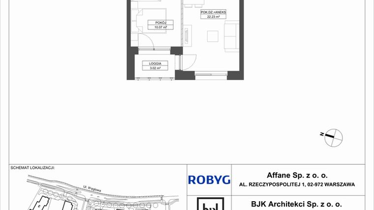 Rzut - Mieszkanie na sprzedaż 2 pokoje o powierzchni 40,66 m² - numer A.8M01 w WENDY