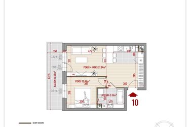 Rzut - Mieszkanie na sprzedaż 2 pokoje o powierzchni 43,46 m² - numer 10 w Zalesie