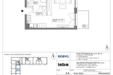 Rzut - Mieszkanie na sprzedaż 1 pokój o powierzchni 28,73 m² - numer PPO/W/A/5/2 w Port Popowice bud. W