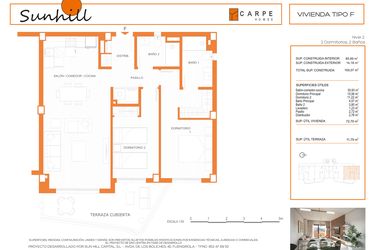 Rzut - Mieszkanie na sprzedaż 2 pokoje o powierzchni 100,07 m² - numer F2 w Sunhill